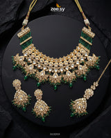 Anarkali Faux Pearl Bridal Set Golden Green - Zeesy Jewellery