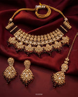 Anarkali Faux Pearl Bridal Set Golden Red Bridal Set - Zeesy Jewellery Pakistan | Premium Artificial & Imitation Jewellery