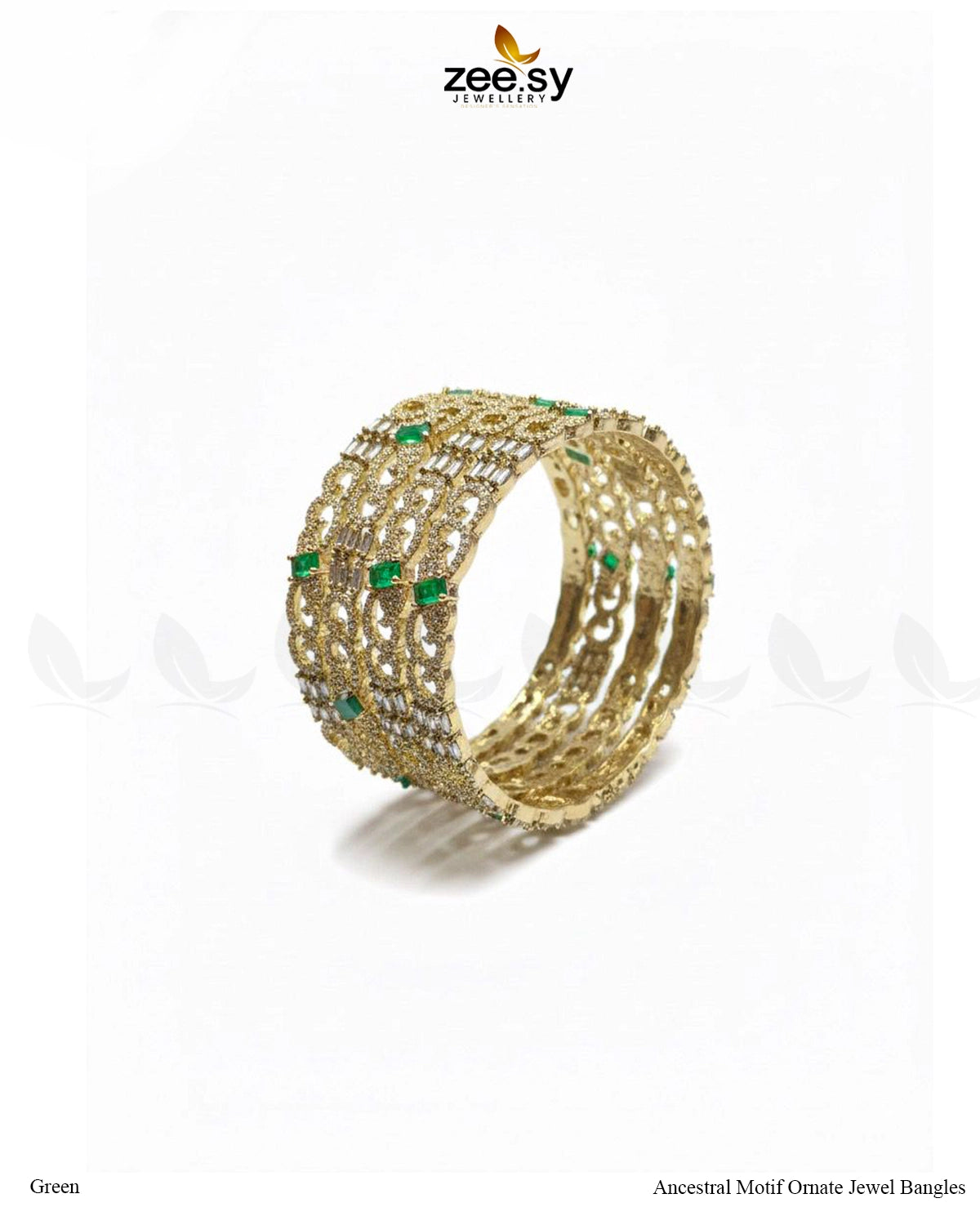 Ancestral Motif Ornate Jewel Bangles - Green - Zeesy Jewellery