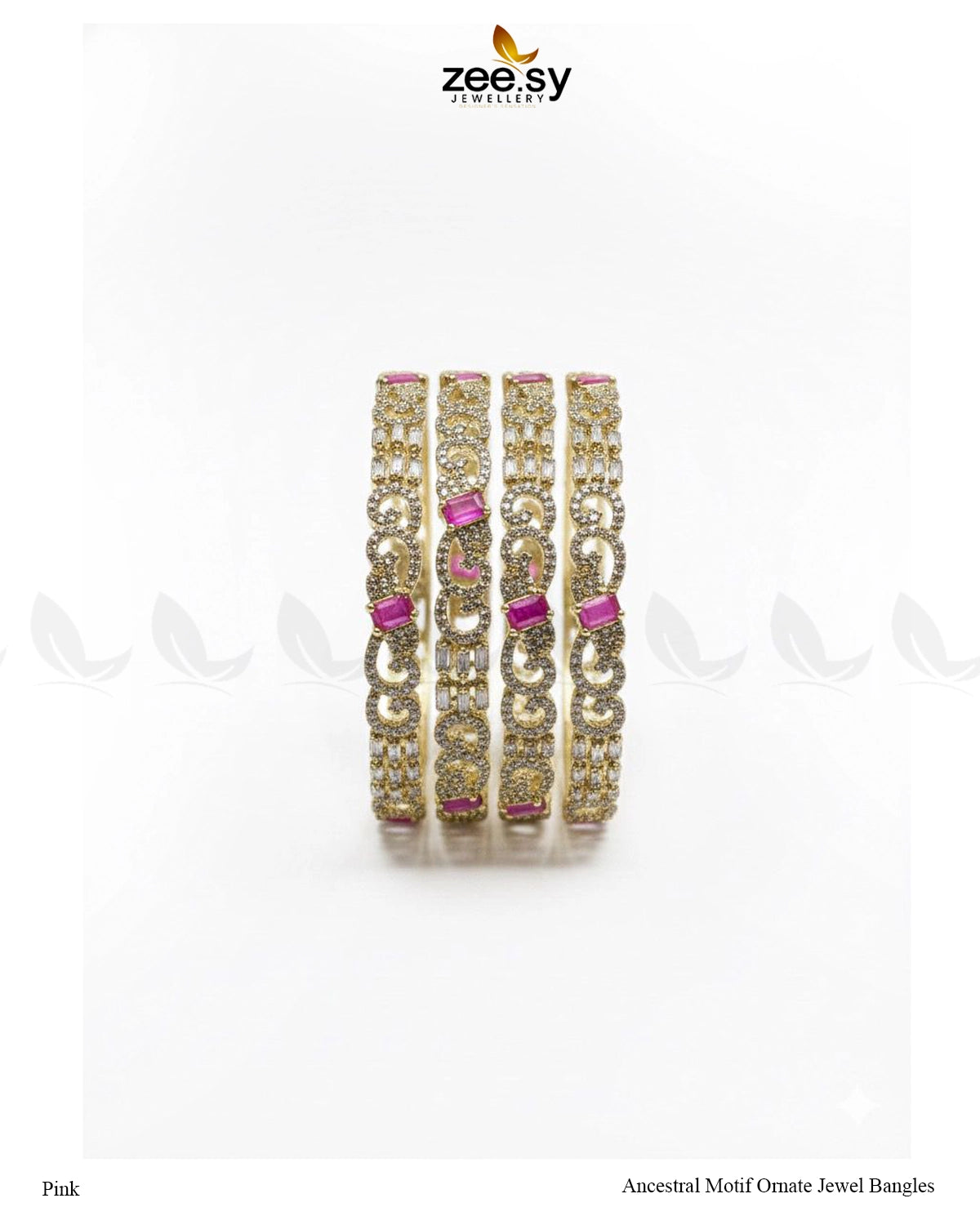 Ancestral Motif Ornate Jewel Bangles - Pink - Zeesy Jewellery