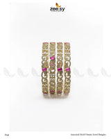 Ancestral Motif Ornate Jewel Bangles - Pink - Zeesy Jewellery