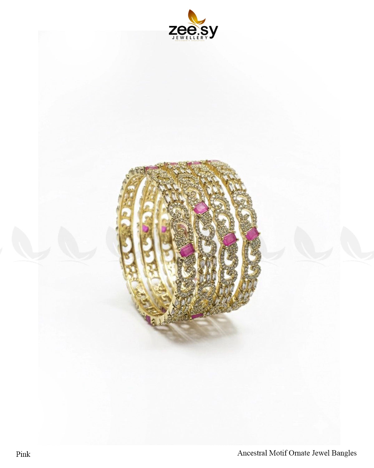 Ancestral Motif Ornate Jewel Bangles - Pink - Zeesy Jewellery