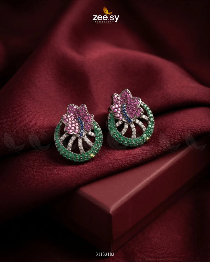 Dainty Floral Gemstone Earrings - Antique