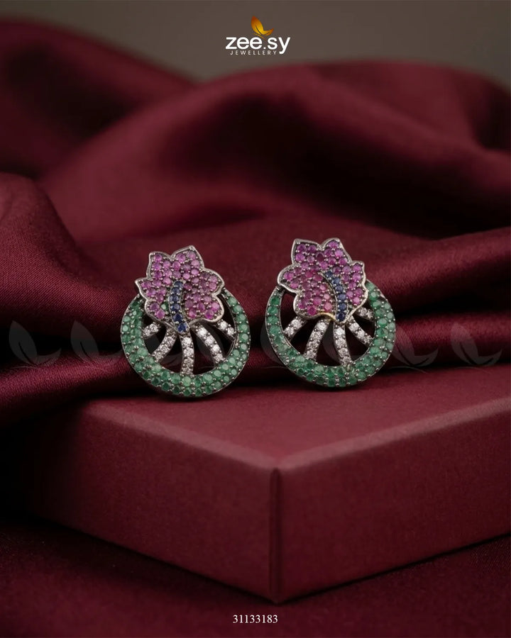 Dainty Floral Gemstone Earrings - Antique