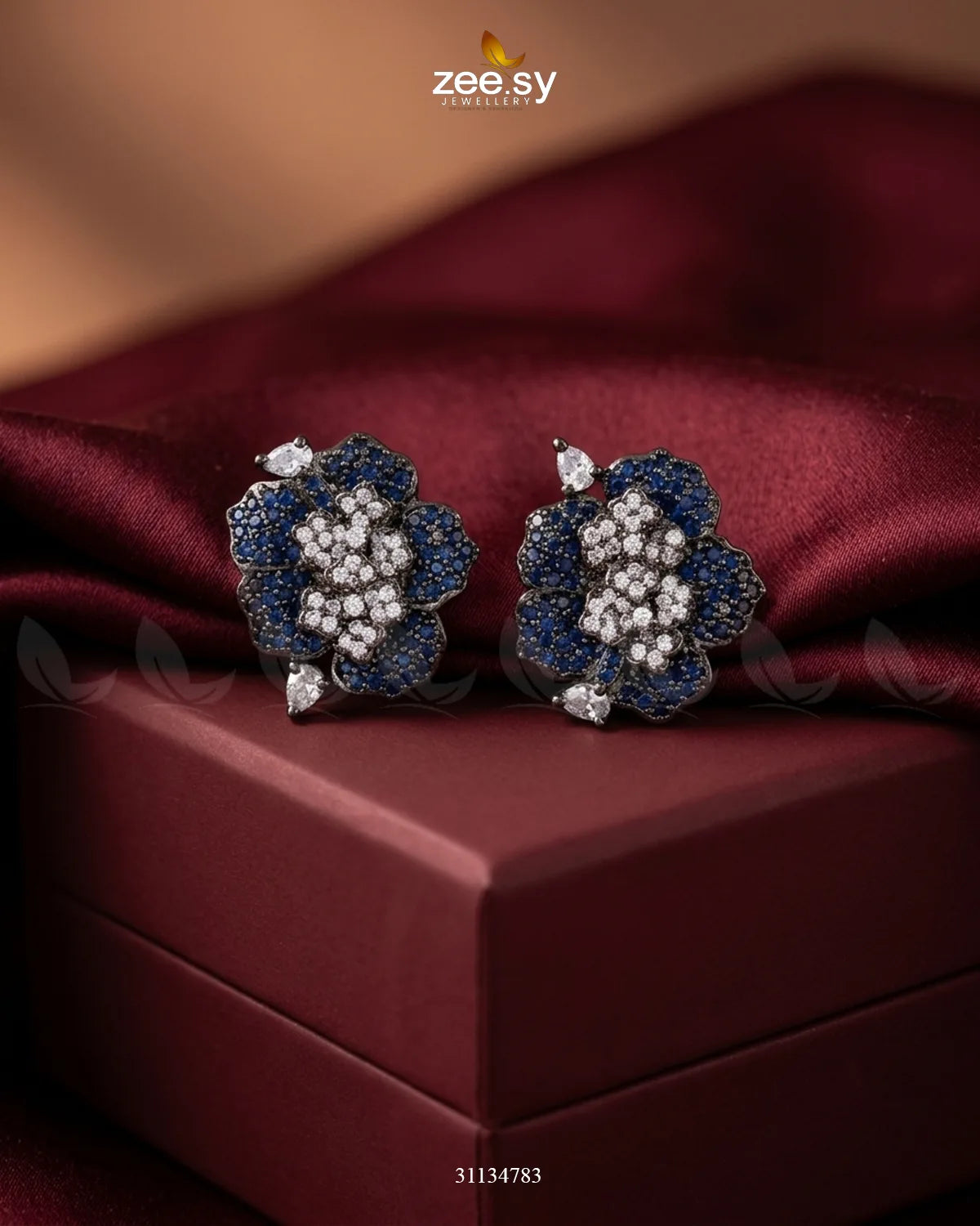 Antique Flower Gemstone Earrings Antique Blue Earrings - Zeesy Jewellery Pakistan | Premium Artificial & Imitation Jewellery