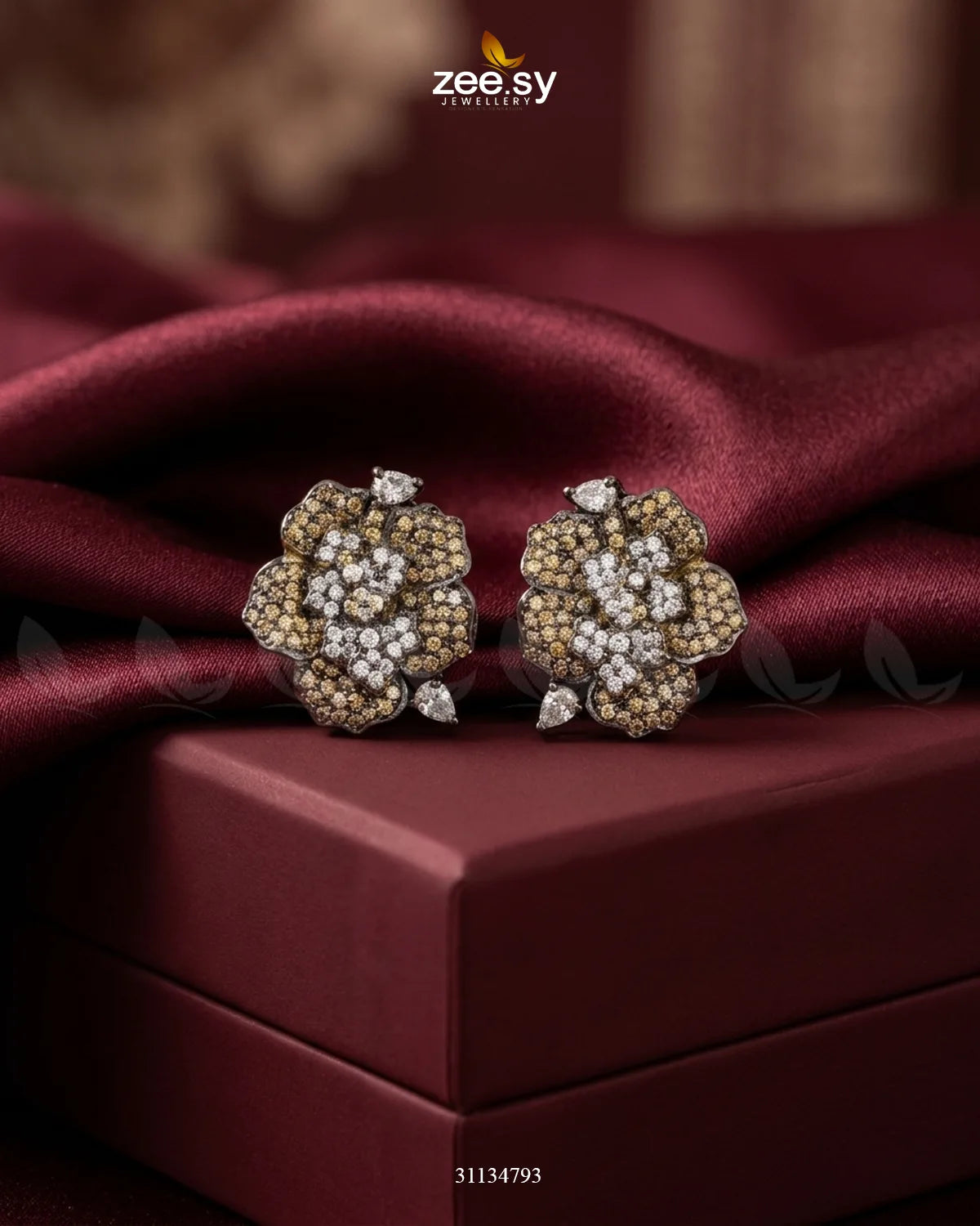 Antique Flower Gemstone Earrings Antique Champagne Earrings - Zeesy Jewellery Pakistan | Premium Artificial & Imitation Jewellery
