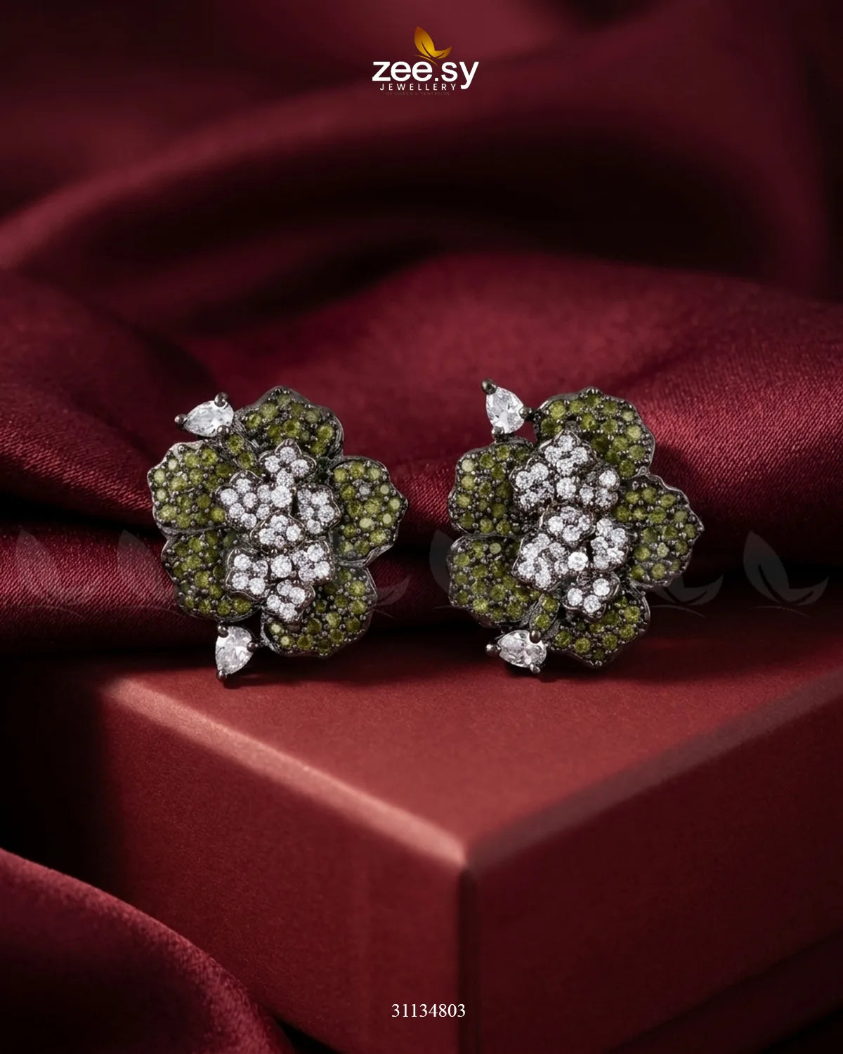 Antique Flower Gemstone Earrings Antique Mint Green Earrings - Zeesy Jewellery Pakistan | Premium Artificial & Imitation Jewellery