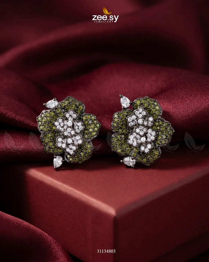 Antique Flower Gemstone Earrings Antique Mint Green Earrings - Zeesy Jewellery Pakistan | Premium Artificial & Imitation Jewellery