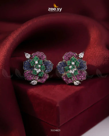 Antique Flower Gemstone Earrings Antique Multi Earrings - Zeesy Jewellery Pakistan | Premium Artificial & Imitation Jewellery