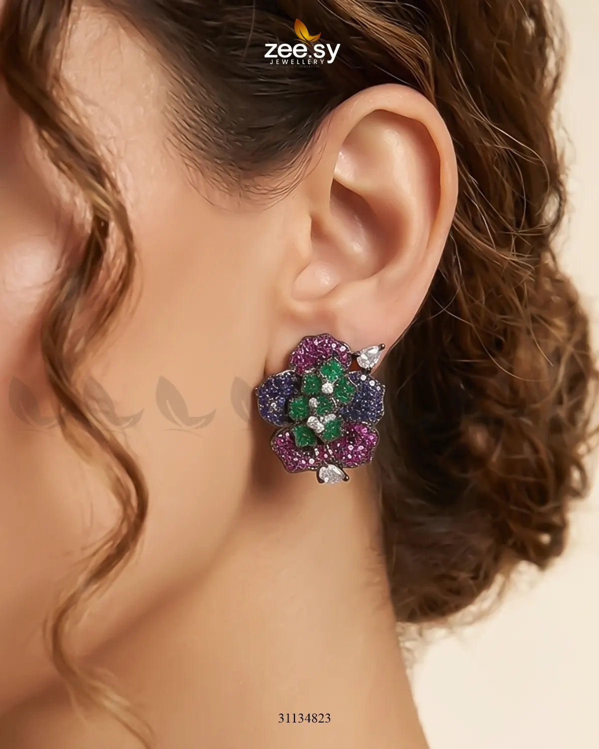 Antique Flower Gemstone Earrings Earrings - Zeesy Jewellery Pakistan | Premium Artificial & Imitation Jewellery