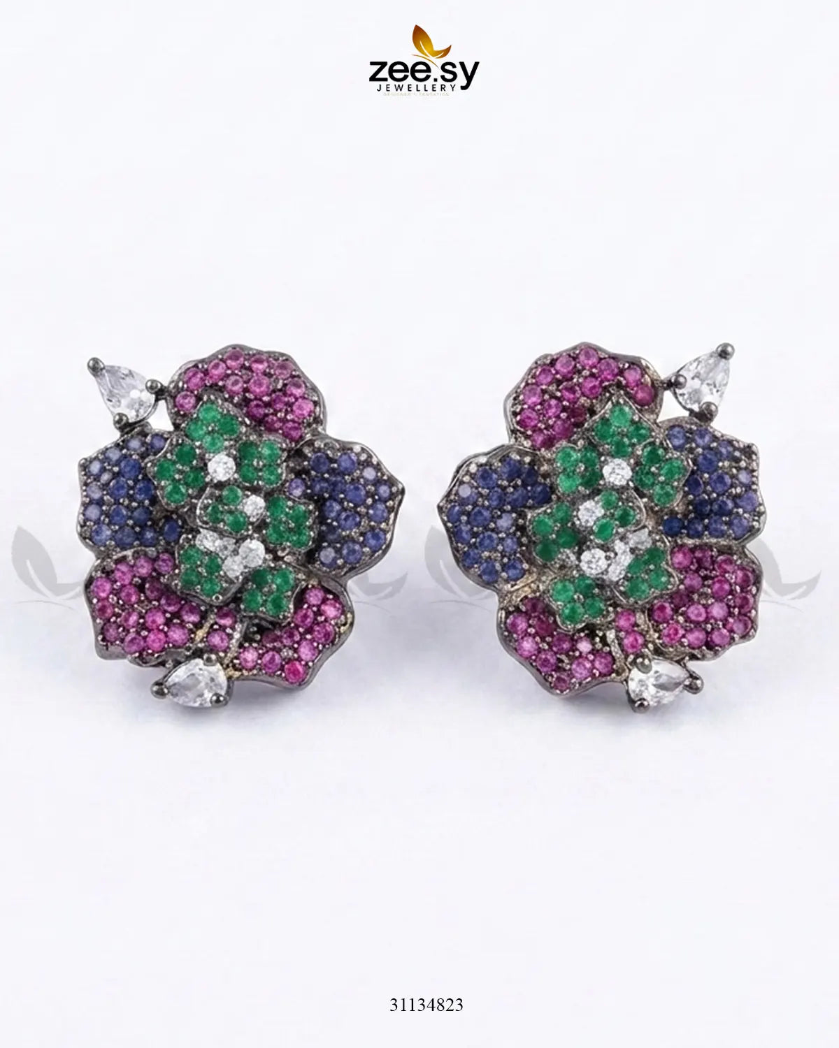 Antique Flower Gemstone Earrings Earrings - Zeesy Jewellery Pakistan | Premium Artificial & Imitation Jewellery