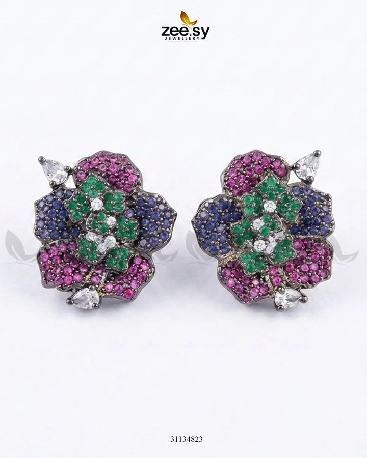 Antique Flower Gemstone Earrings Earrings - Zeesy Jewellery Pakistan | Premium Artificial & Imitation Jewellery