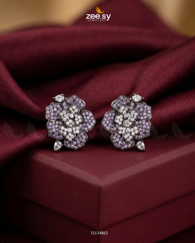 Antique Flower Gemstone Earrings Antique Purple Earrings - Zeesy Jewellery Pakistan | Premium Artificial & Imitation Jewellery
