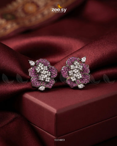 Antique Flower Gemstone Earrings Antique Ruby Earrings - Zeesy Jewellery Pakistan | Premium Artificial & Imitation Jewellery
