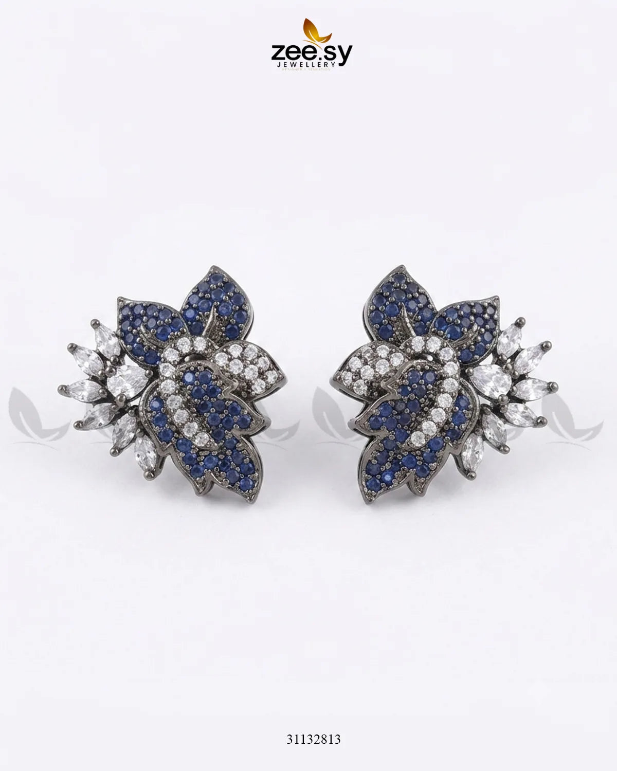 Antique Lotus Floral Cluster Earrings Antique Blue Necklace Sets - Zeesy Jewellery Pakistan | Premium Artificial & Imitation Jewellery