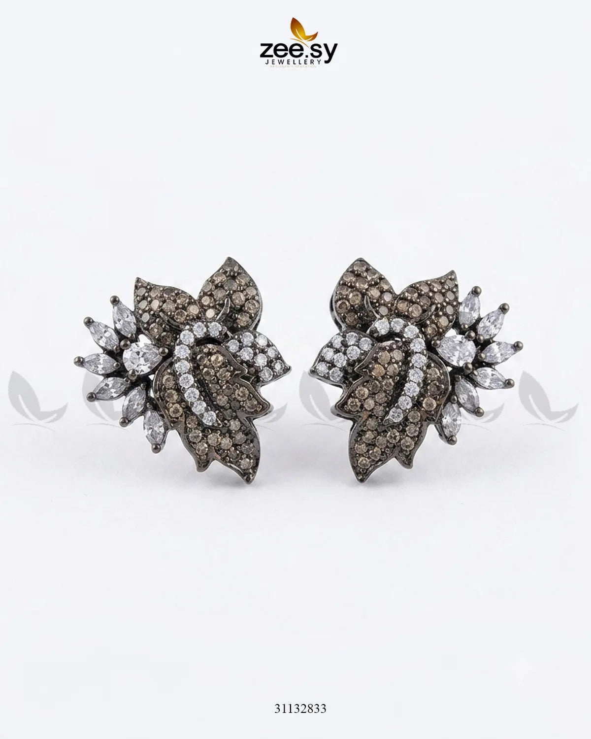 Antique Lotus Floral Cluster Earrings Antique Champagne Necklace Sets - Zeesy Jewellery Pakistan | Premium Artificial & Imitation Jewellery