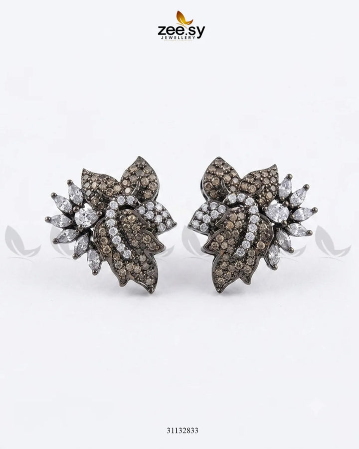 Antique Lotus Floral Cluster Earrings Antique Champagne Necklace Sets - Zeesy Jewellery Pakistan | Premium Artificial & Imitation Jewellery