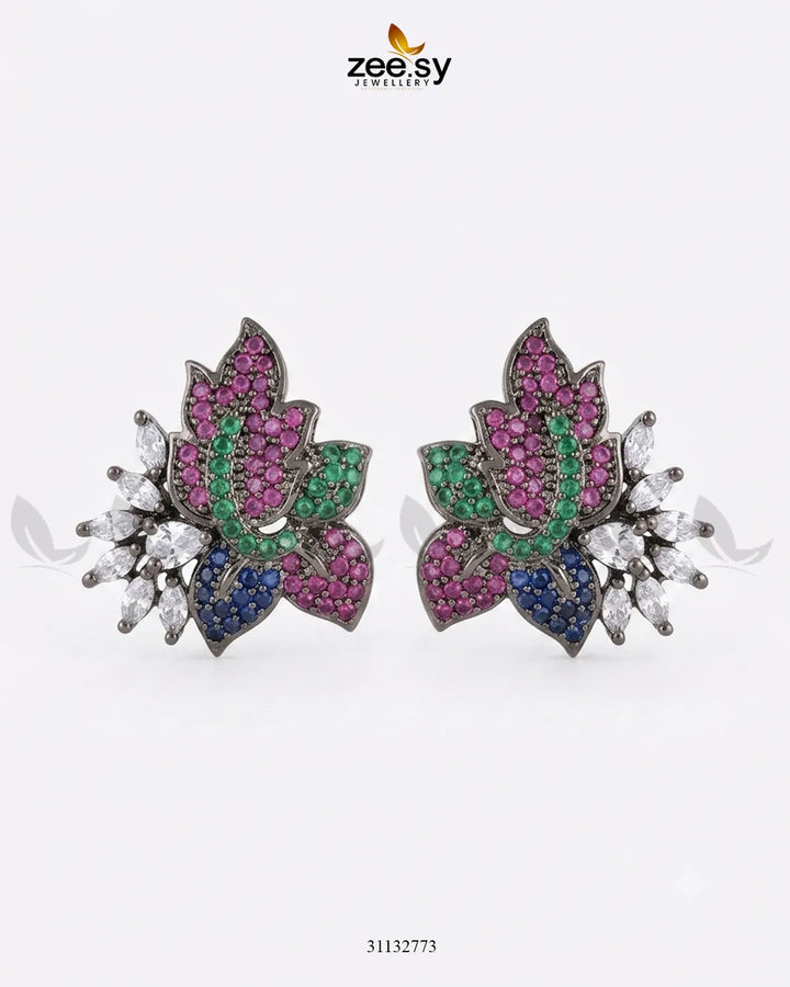 Antique Lotus Floral Cluster Earrings Necklace Sets - Zeesy Jewellery Pakistan | Premium Artificial & Imitation Jewellery