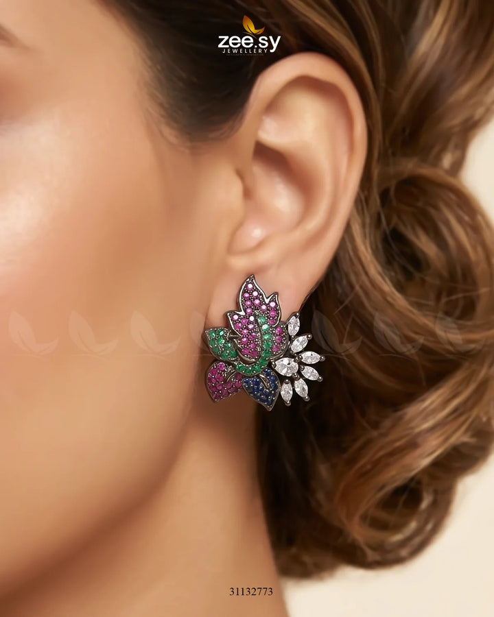 Antique Lotus Floral Cluster Earrings Necklace Sets - Zeesy Jewellery Pakistan | Premium Artificial & Imitation Jewellery