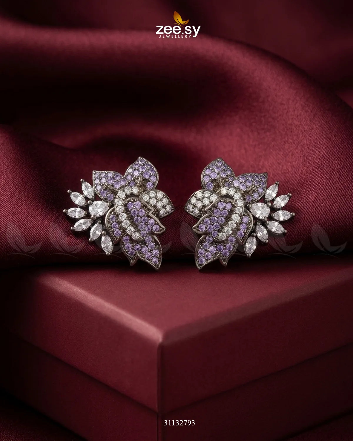 Antique Lotus Floral Cluster Earrings Antique Purple Necklace Sets - Zeesy Jewellery Pakistan | Premium Artificial & Imitation Jewellery