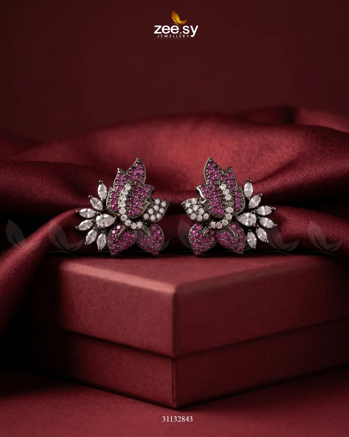 Antique Lotus Floral Cluster Earrings Antique Ruby Necklace Sets - Zeesy Jewellery Pakistan | Premium Artificial & Imitation Jewellery