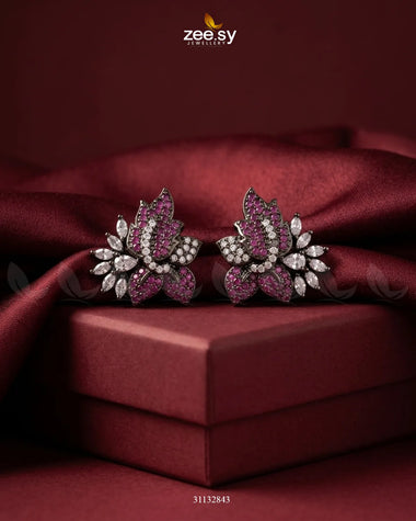 Antique Lotus Floral Cluster Earrings Antique Ruby Necklace Sets - Zeesy Jewellery Pakistan | Premium Artificial & Imitation Jewellery