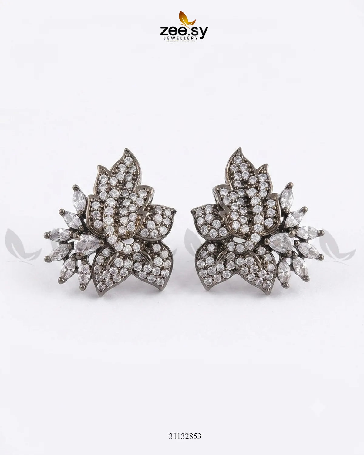 Antique Lotus Floral Cluster Earrings Antique White Necklace Sets - Zeesy Jewellery Pakistan | Premium Artificial & Imitation Jewellery