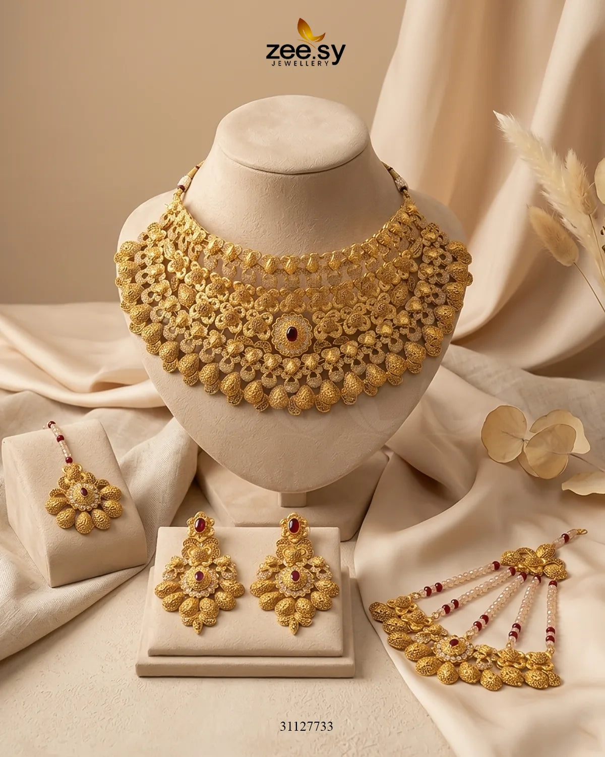 Antique Ruby Core Bridal Set Bridal Set - Zeesy Jewellery Pakistan | Premium Artificial & Imitation Jewellery