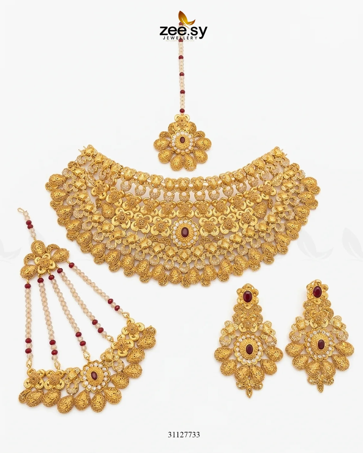 Antique Ruby Core Bridal Set Bridal Set - Zeesy Jewellery Pakistan | Premium Artificial & Imitation Jewellery