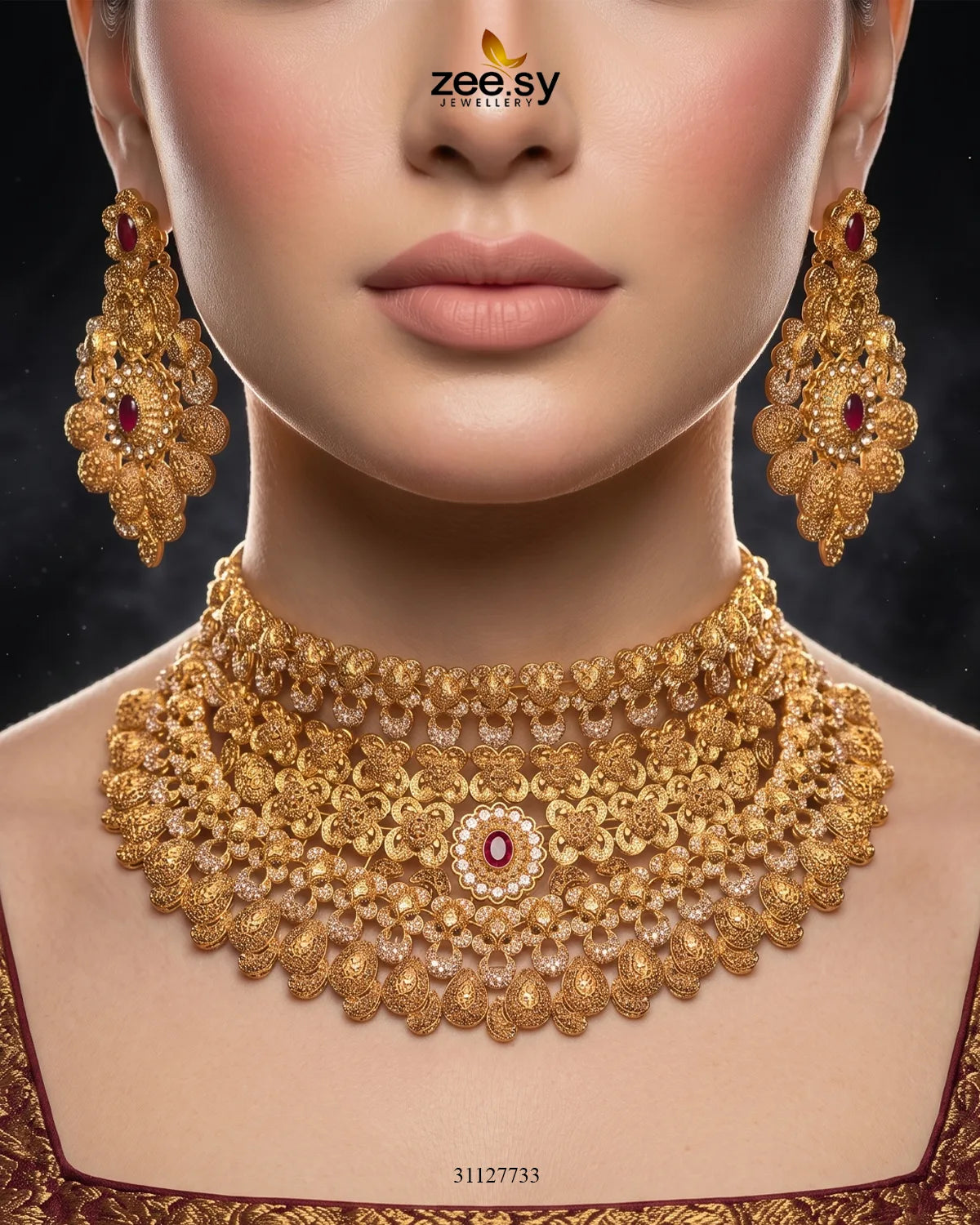 Antique Ruby Core Bridal Set Bridal Set - Zeesy Jewellery Pakistan | Premium Artificial & Imitation Jewellery