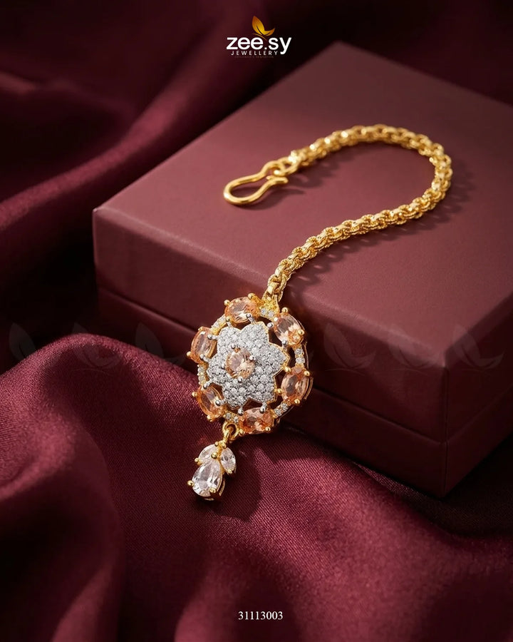 Aquila Sparkle Crystal Blossom Bindiya Golden Champagne bindiya - Zeesy Jewellery Pakistan | Premium Artificial & Imitation Jewellery