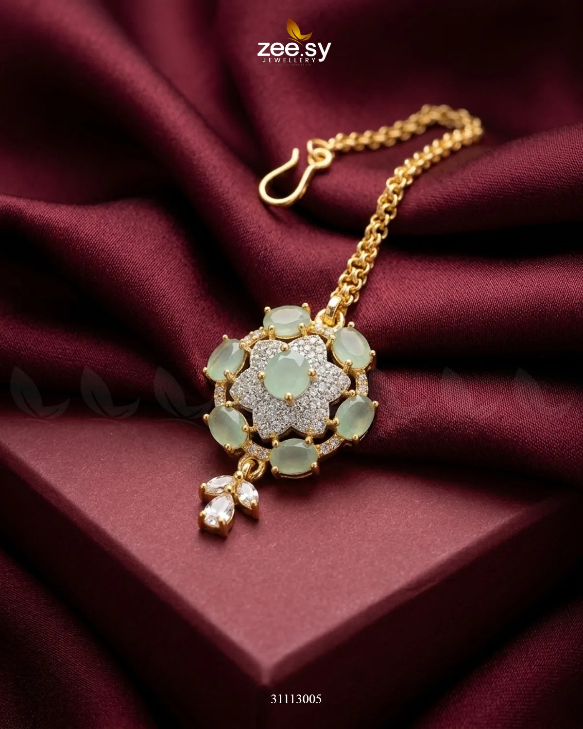 Aquila Sparkle Crystal Blossom Bindiya Golden Mint Green bindiya - Zeesy Jewellery Pakistan | Premium Artificial & Imitation Jewellery