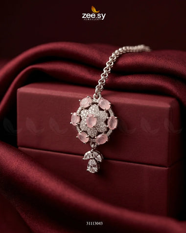 Aquila Sparkle Crystal Blossom Bindiya Silver Mint Pink bindiya - Zeesy Jewellery Pakistan | Premium Artificial & Imitation Jewellery