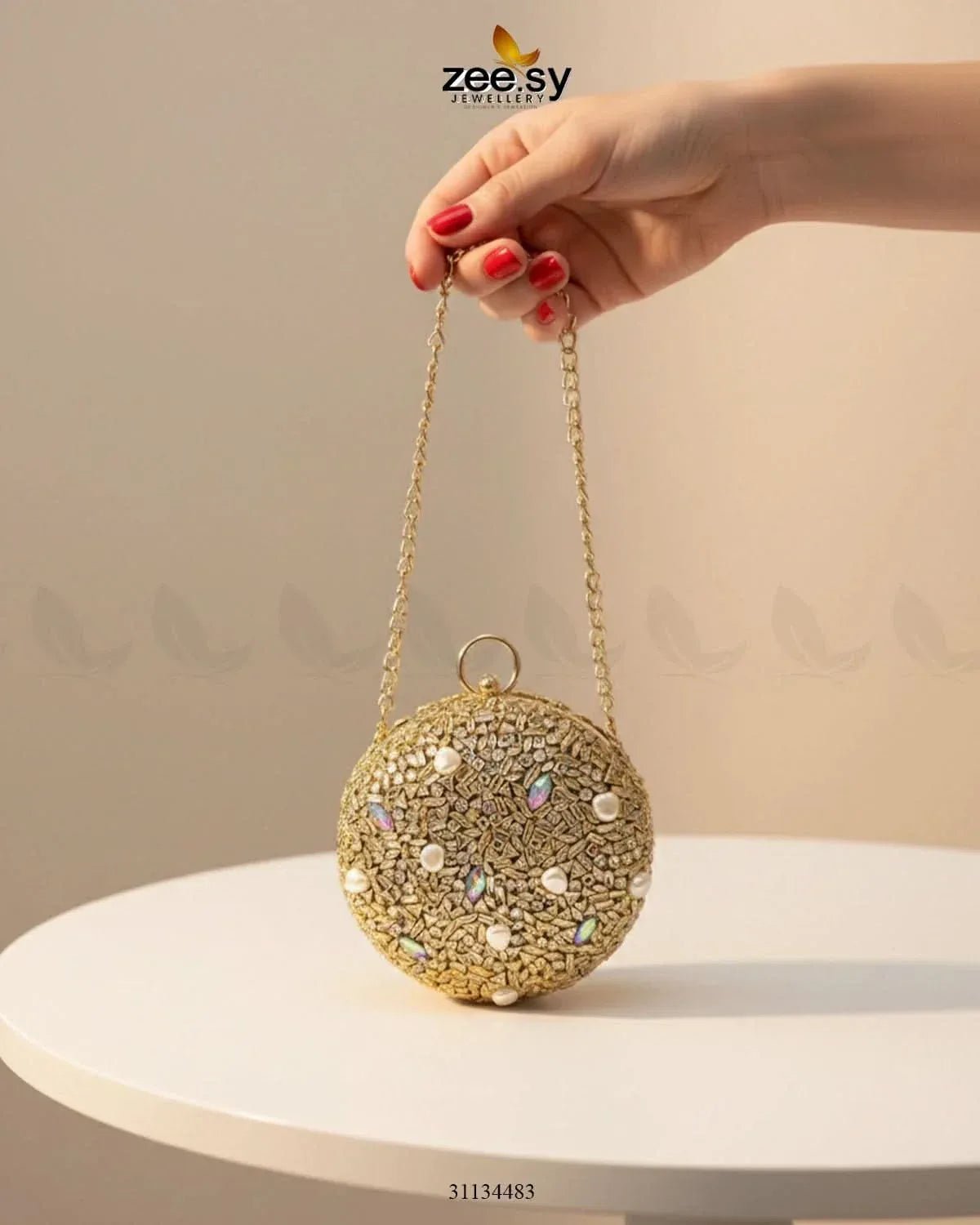 Artisan Crystal Pearl Clutch Bag - Zeesy.pk