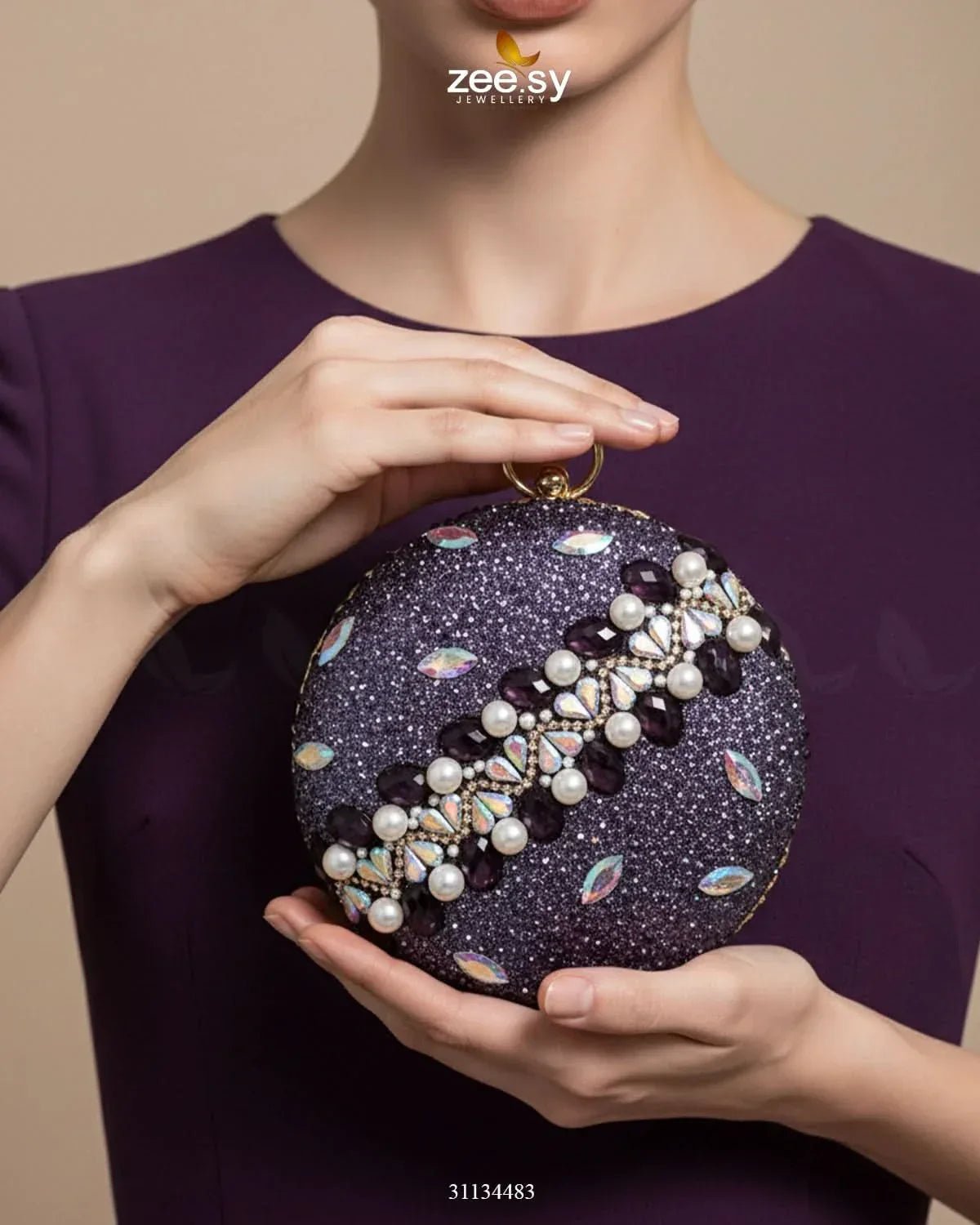 Artisan Crystal Pearl Clutch Bag - Zeesy.pk