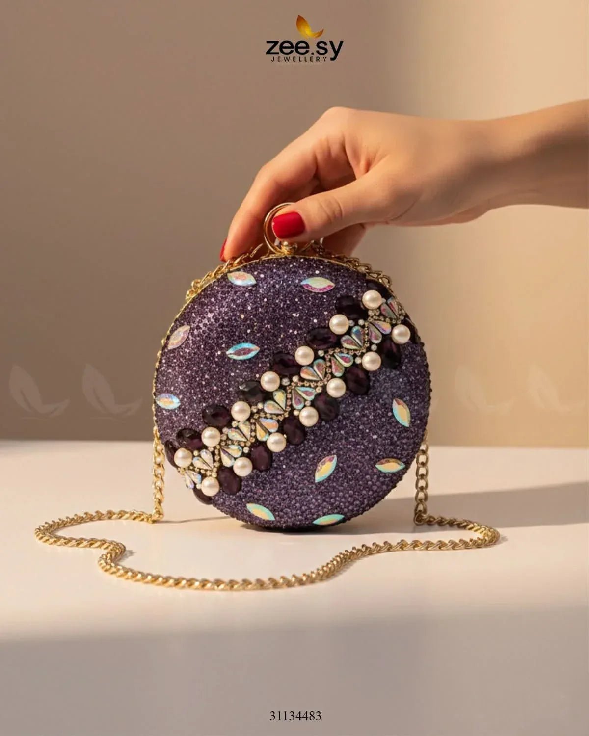 Artisan Crystal Pearl Clutch Bag - Zeesy.pk