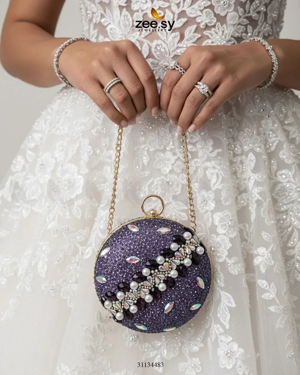 Artisan Crystal Pearl Clutch Bag - Zeesy.pk