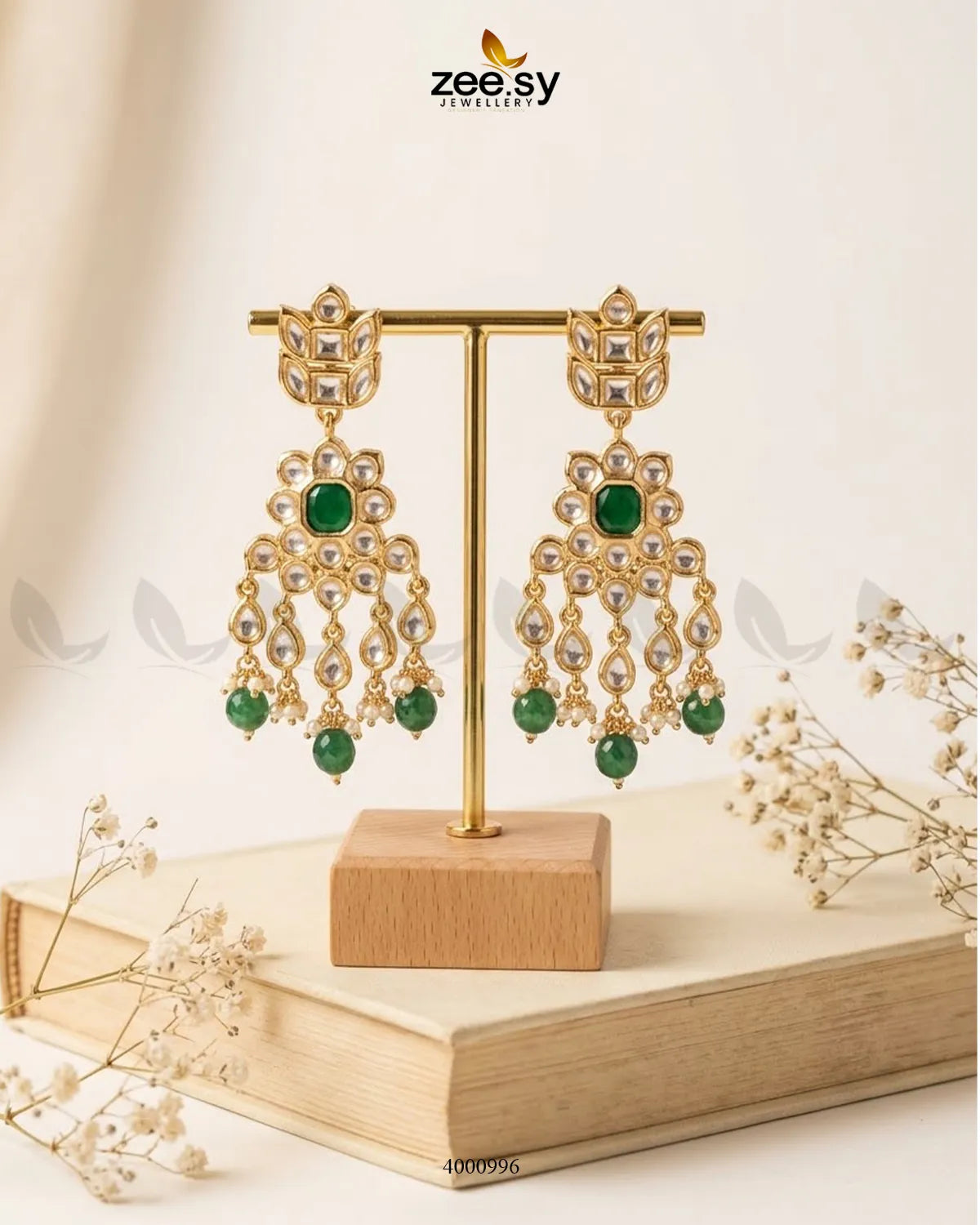 Aster Cascading Kundan Earrings Earrings - Zeesy Jewellery Pakistan | Premium Artificial & Imitation Jewellery