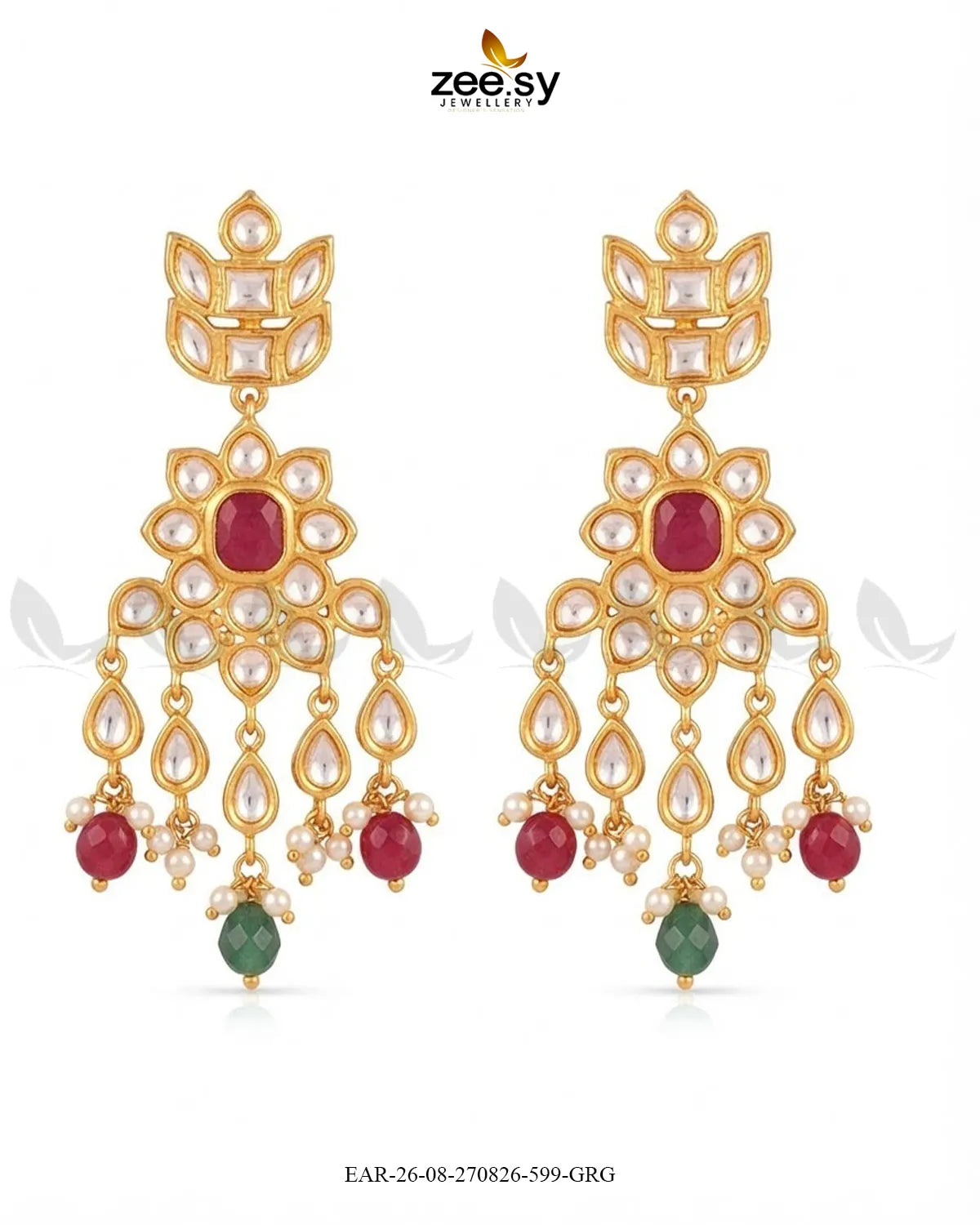 Aster Cascading Kundan Earrings Earrings - Zeesy Jewellery Pakistan | Premium Artificial & Imitation Jewellery
