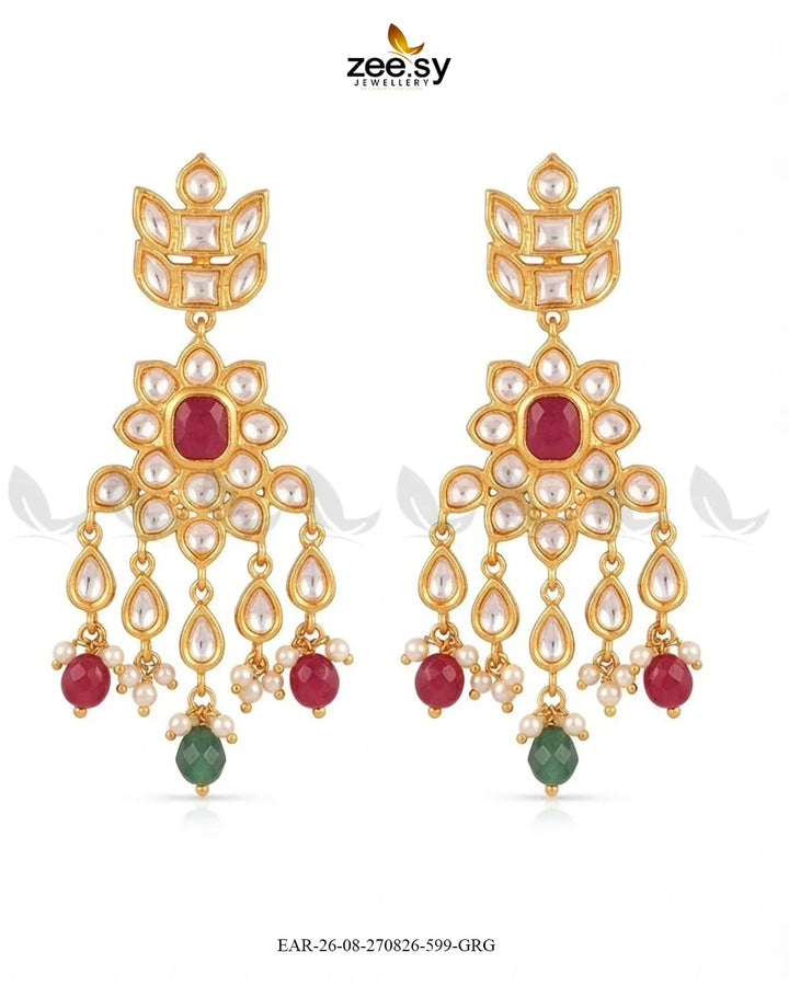 Aster Cascading Kundan Earrings Earrings - Zeesy Jewellery Pakistan | Premium Artificial & Imitation Jewellery