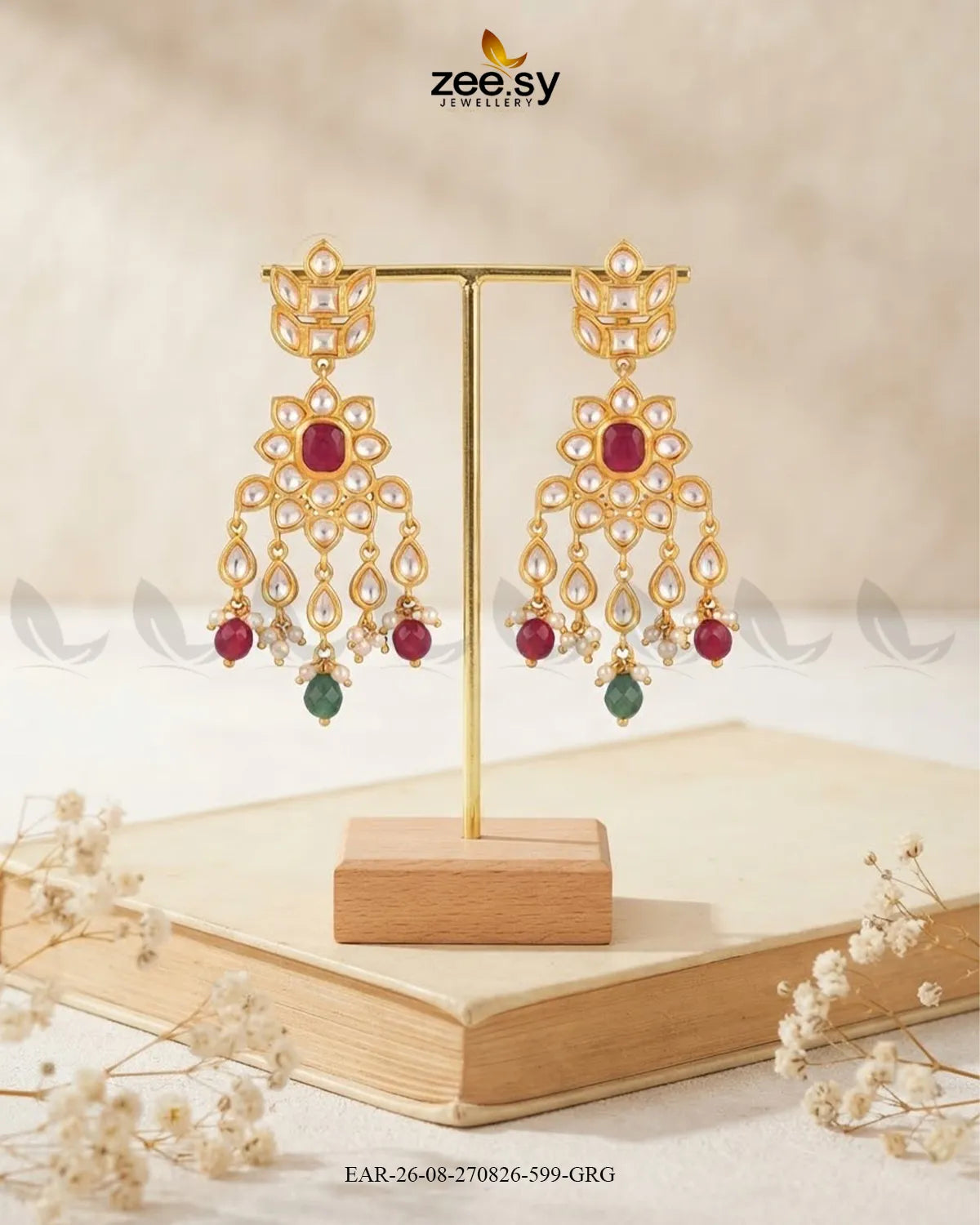 Aster Cascading Kundan Earrings Earrings - Zeesy Jewellery Pakistan | Premium Artificial & Imitation Jewellery