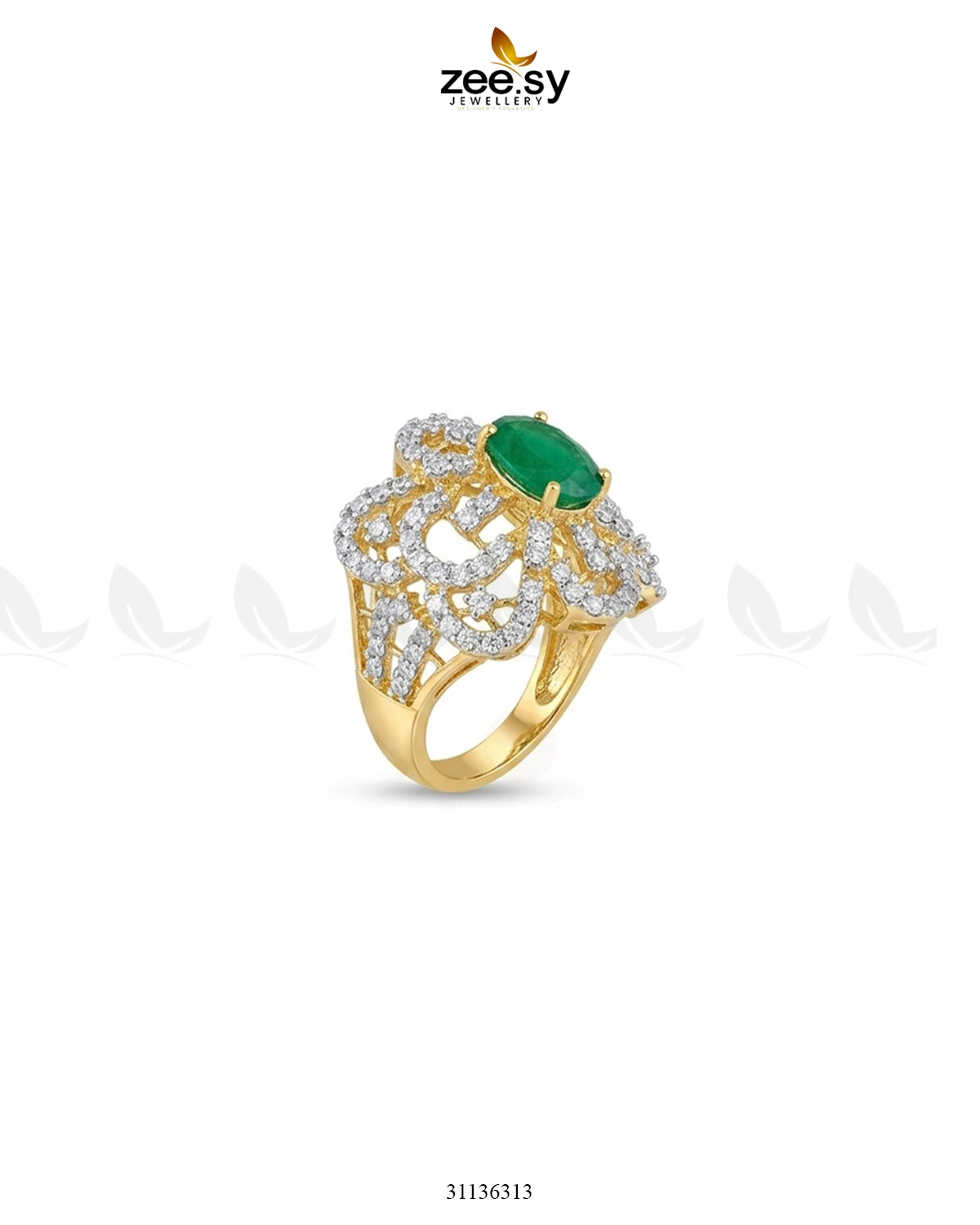 Aurelia Cluster Bold Gems Ring Golden Green Finger Ring - Zeesy Jewellery Pakistan | Premium Artificial & Imitation Jewellery