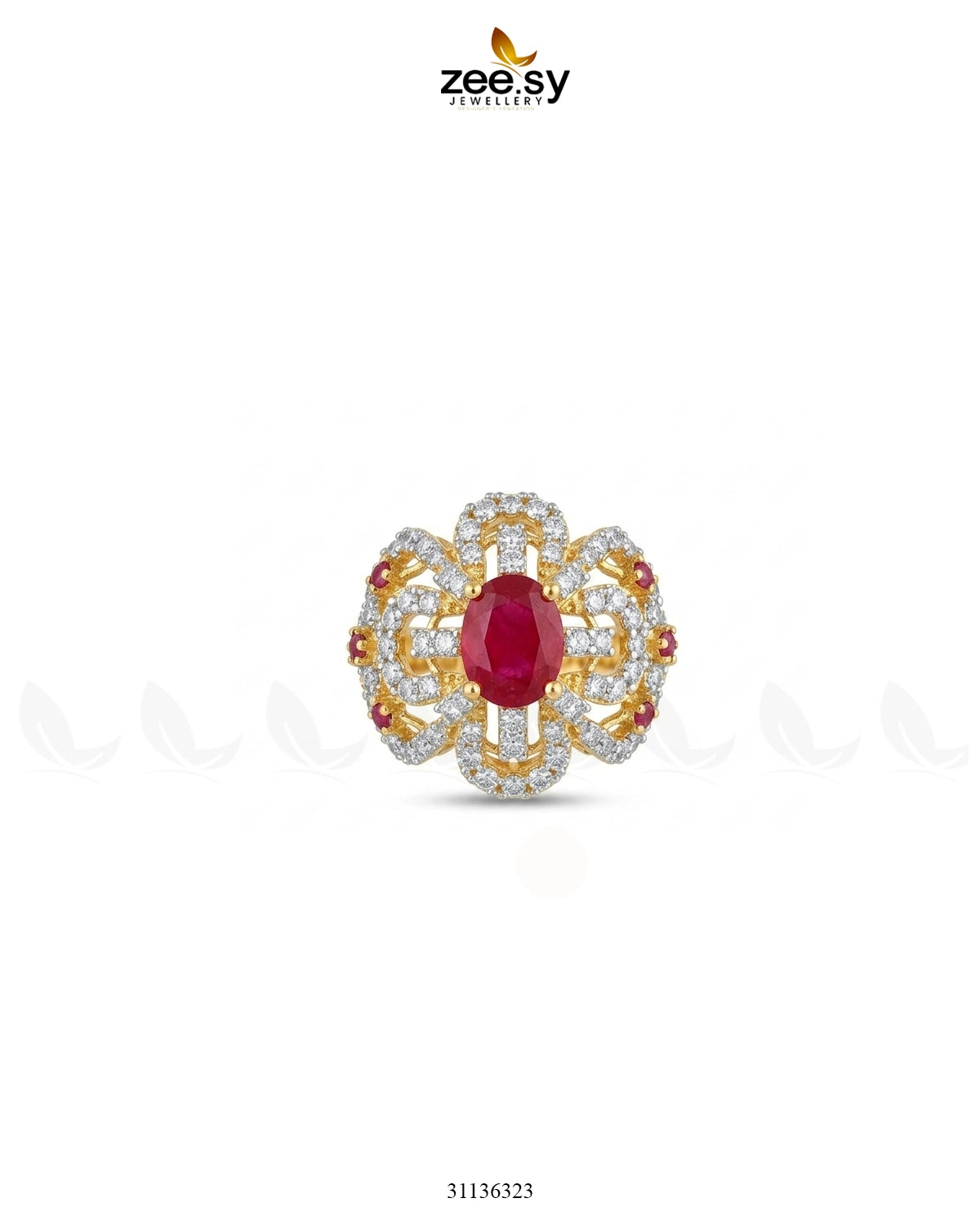 Aurelia Cluster Bold Gems Ring Golden Ruby & Red Finger Ring - Zeesy Jewellery Pakistan | Premium Artificial & Imitation Jewellery