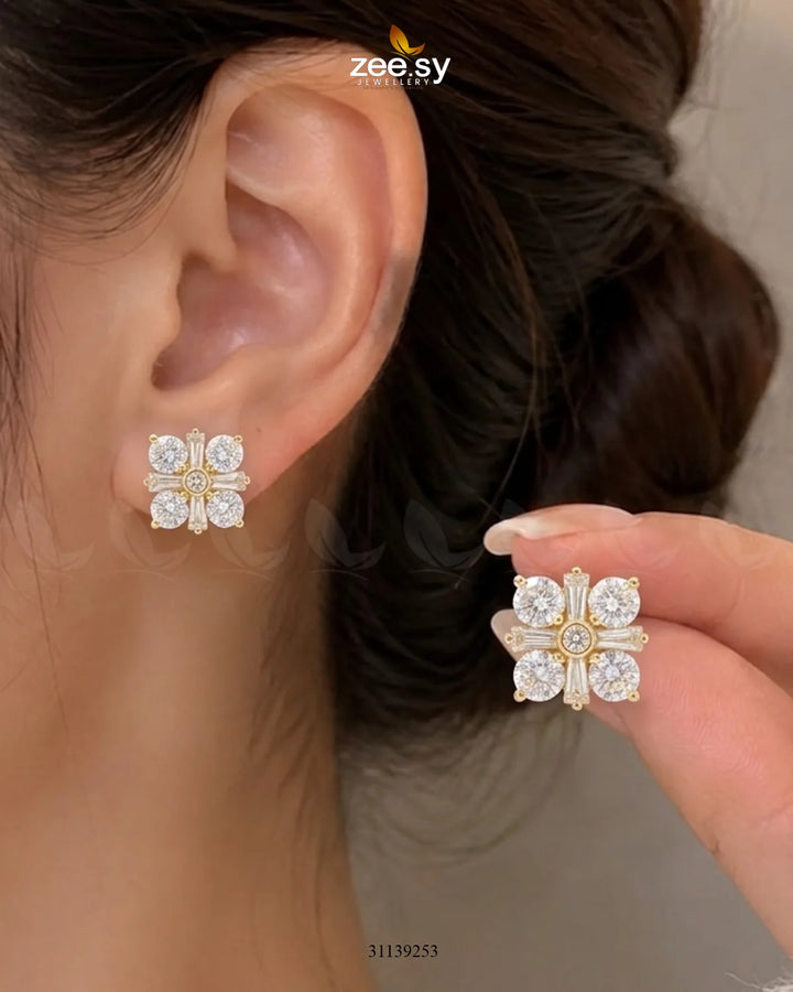Aurenza Zircon Floral Studs Earrings Earrings - Zeesy Jewellery Pakistan | Premium Artificial & Imitation Jewellery
