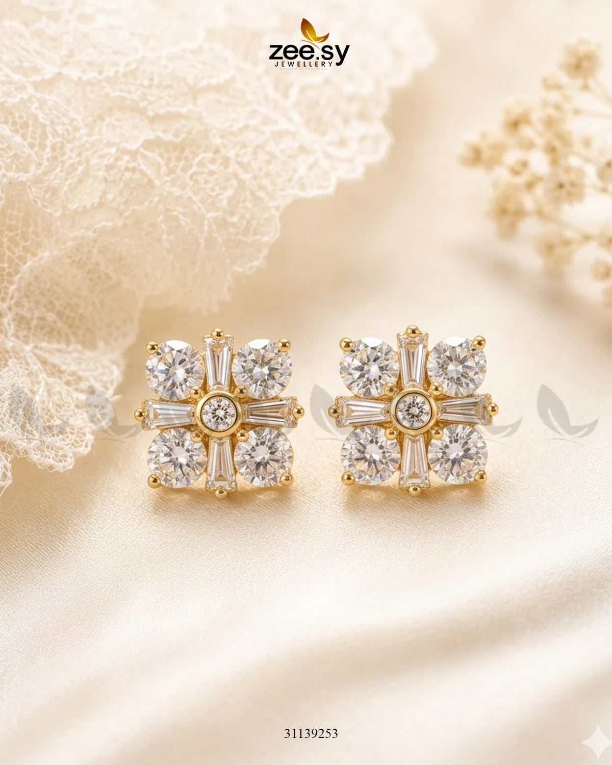 Aurenza Zircon Floral Studs Earrings Earrings - Zeesy Jewellery Pakistan | Premium Artificial & Imitation Jewellery