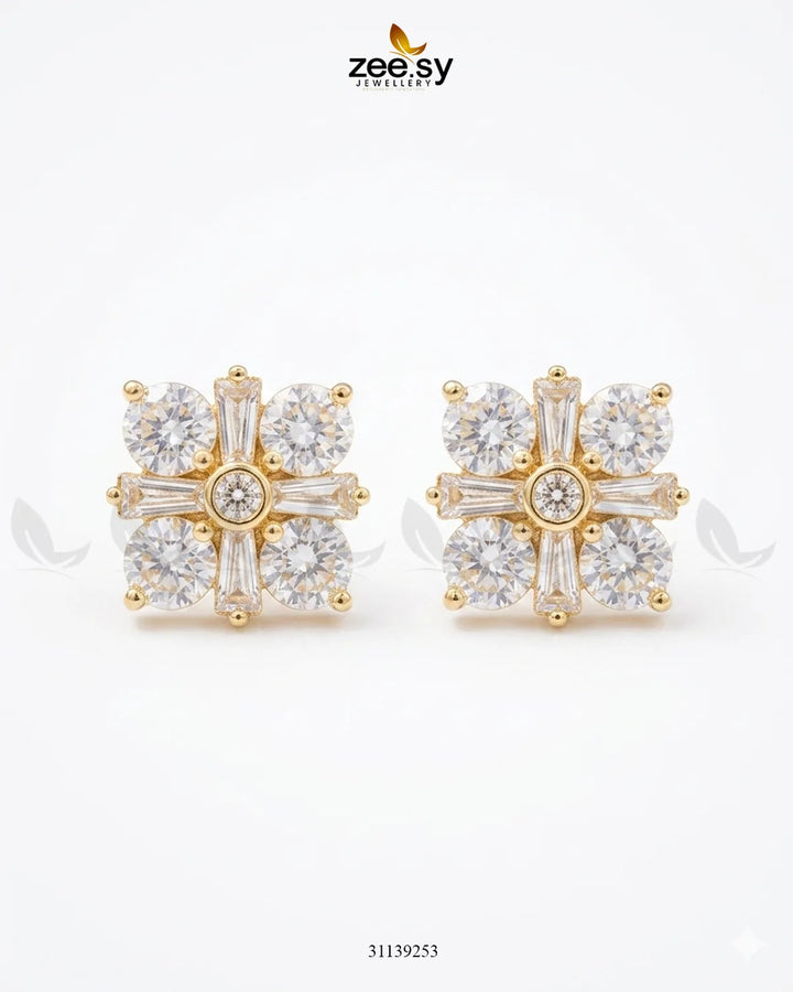 Aurenza Zircon Floral Studs Earrings Earrings - Zeesy Jewellery Pakistan | Premium Artificial & Imitation Jewellery