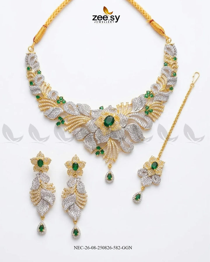 Azure Floral Sapphire Necklace Set Necklace Sets - Zeesy Jewellery Pakistan | Premium Artificial & Imitation Jewellery