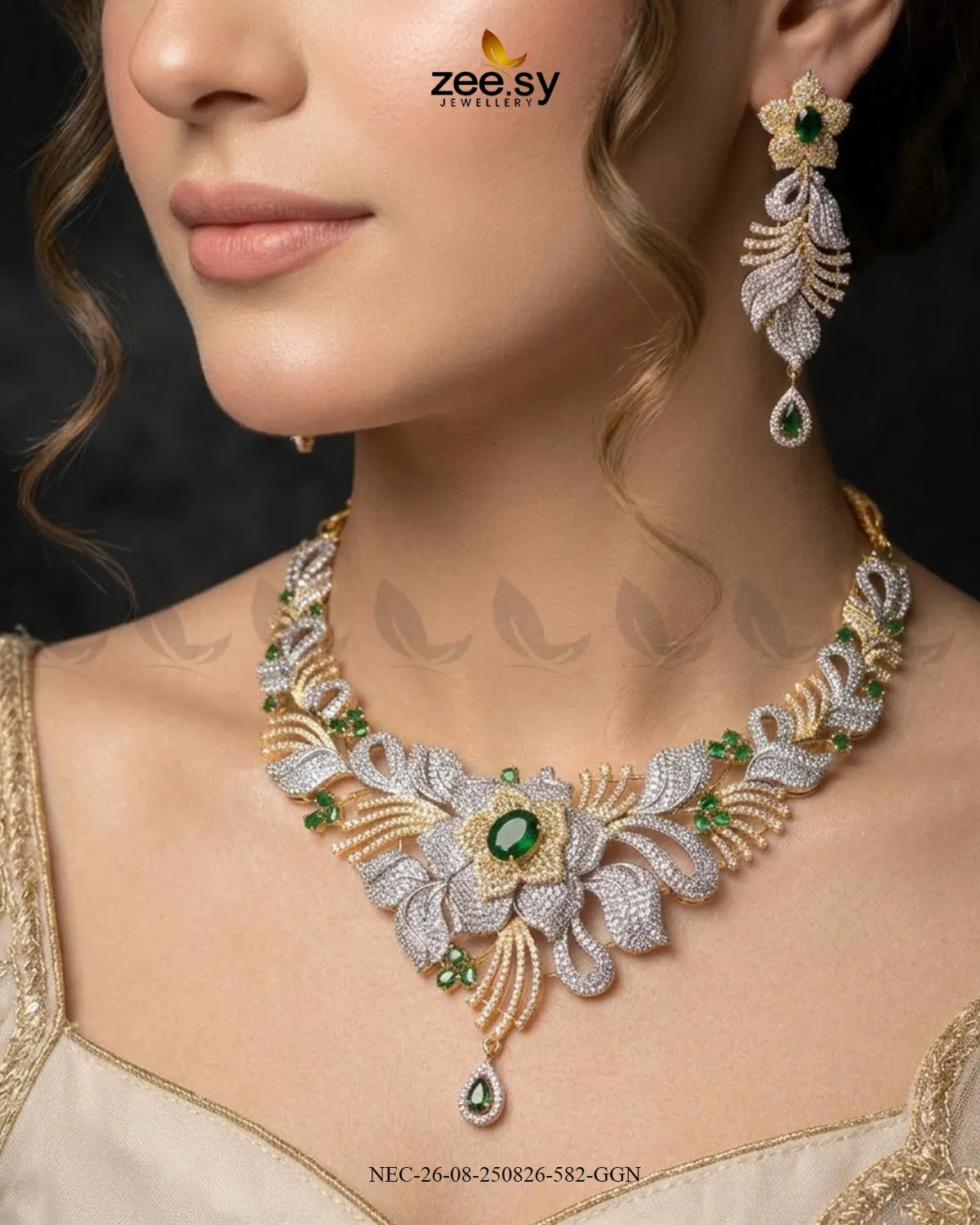 Azure Floral Sapphire Necklace Set Necklace Sets - Zeesy Jewellery Pakistan | Premium Artificial & Imitation Jewellery
