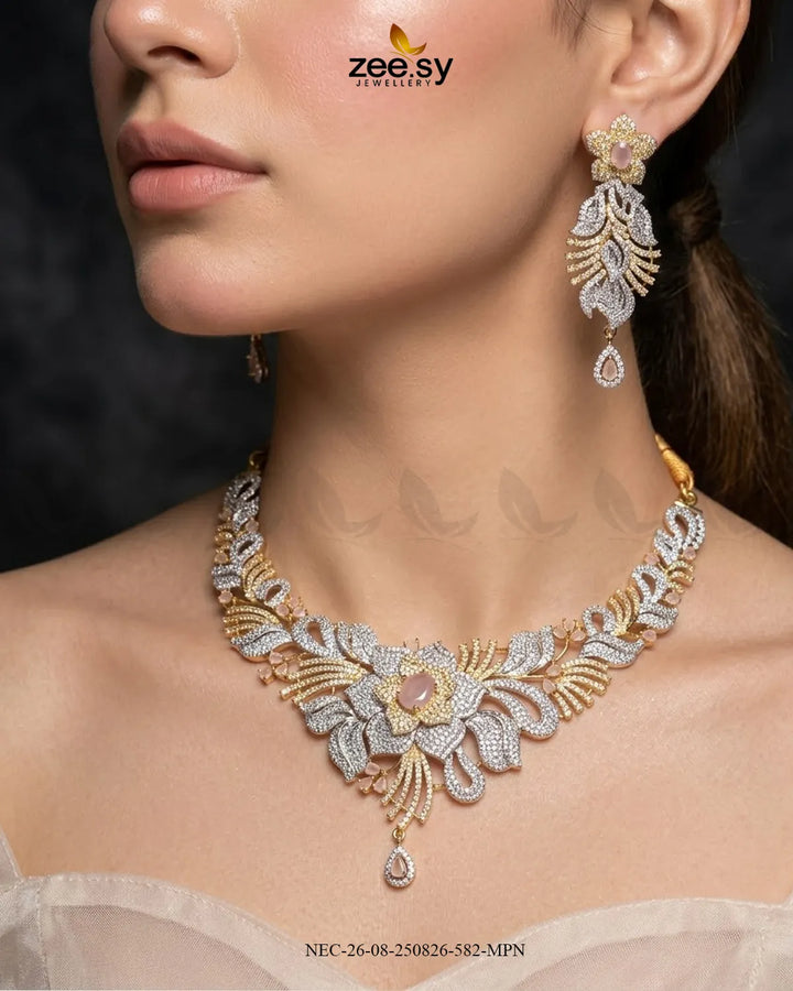 Azure Floral Sapphire Necklace Set Necklace Sets - Zeesy Jewellery Pakistan | Premium Artificial & Imitation Jewellery