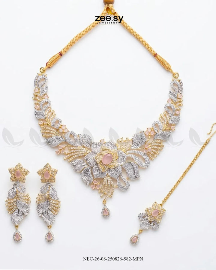 Azure Floral Sapphire Necklace Set Necklace Sets - Zeesy Jewellery Pakistan | Premium Artificial & Imitation Jewellery